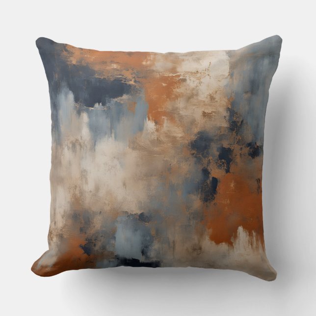 Orange Blue Navy Distressed Abstract Cushion (Front)