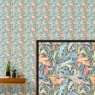 Orange Blue on Green Art Nouveau  Wallpaper