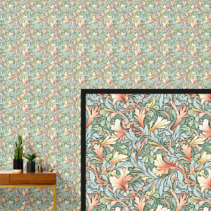 Orange Blue on Green Art Nouveau  Wallpaper