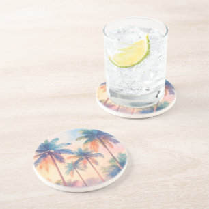 Orange Blue Palm Trees Coaster