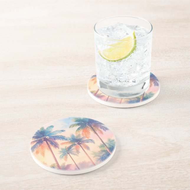 Orange Blue Palm Trees Coaster (Side)