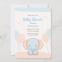 Orange Blue Pastel Simple Elephant Baby Shower