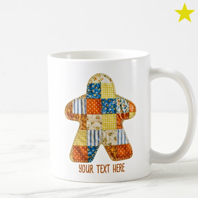 Orange Blue Patchwork Quilt Meeple Board Game Coffee Mug (Creator Uploaded)