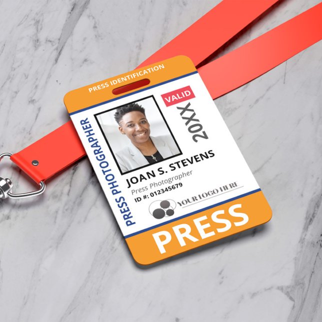 Orange Blue Photo & Logo Press ID Badge (Creator Uploaded)