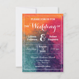 Orange Blue Pink Watercolor-3x5 Wedding Invitation