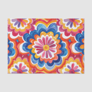 Orange Blue Pink Watercolor Retro Groovy Flowers Tissue Paper