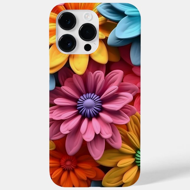 ORANGE BLUE PINK WHITE 3-D LOOK FLOWERS Case-Mate iPhone CASE (Back)