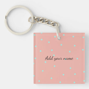 Orange blue polka dots abstract add name text t th key ring