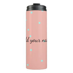Orange blue polka dots abstract add name text t th thermal tumbler