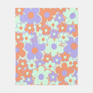 Orange Blue Purple Tropical Floral Botanical Fleece Blanket