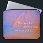 Orange Blue Rainbow Sunset Photo Believe in Magic Laptop Sleeve<br><div class="desc">“Those who don’t believe in magic will never find it.” Get inspired with this motivational photography neoprene laptop sleeve of a rainbow nestled in a blue, pink, and orange softly lit sunset. This laptop sleeve comes in three sizes: 15", 13", and 10”. Makes a great uplifting gift for someone special!...</div>