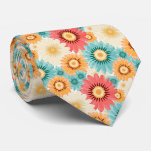  Orange Blue Red White Summer Flowers Tie