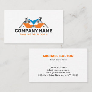Orange Blue Roofing Remodeling House Building Business Card