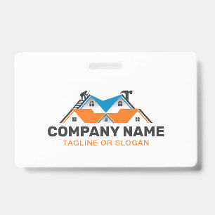 Orange Blue Roofing Remodeling House Building ID Badge