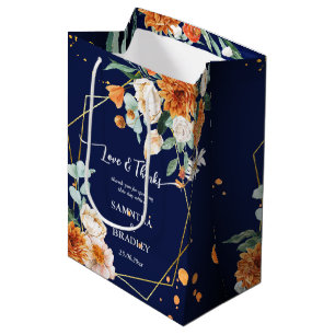 Orange blue sage flowers navy blue thank you medium gift bag