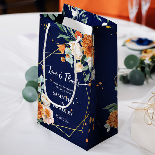 Orange blue sage flowers navy blue thank you small gift bag