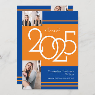 Orange Blue School Colors Graduation Announcement