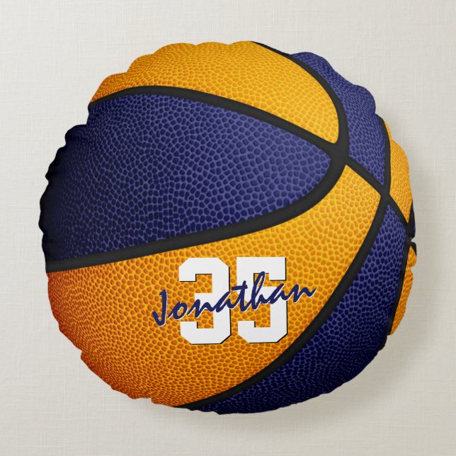 orange blue school colours boys girls basketball round cushion (Front)