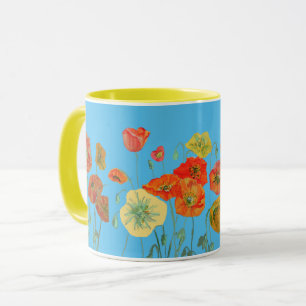 Orange Blue Shabby Poppy Poppies Watercolor Mug