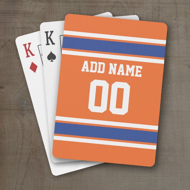 Orange Blue Sports Jersey with Name and Number Playing Cards (Personalized Playing Cards - Sports Jersey Design)