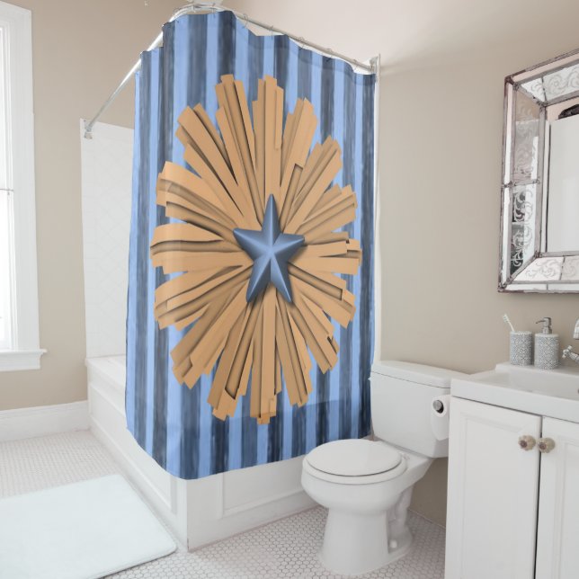 Orange blue star showercurtain shower curtain (In Situ)