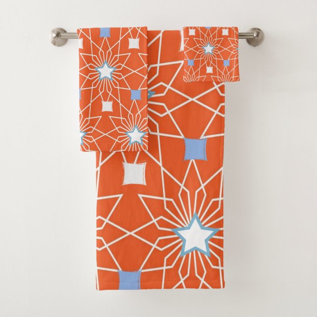Orange Blue Stars Bathroom Towel Sets (Insitu)