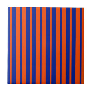 Orange Blue Stylish Stripes Pattern Design Ceramic Tile