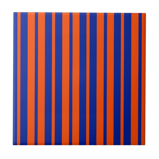 Orange Blue Stylish Stripes Pattern Design  Ceramic Tile (Front)