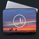 Orange blue sunset photo custom monogram modern laptop sleeve<br><div class="desc">Type in the monogram letter of your choice and end each day right whenever you use this inspirational photography neoprene laptop sleeve of a stunning sunset of bright reds, oranges, and deep blues. This laptop sleeve comes in three sizes: 15", 13", and 10”. A great gift for a special friend!...</div>