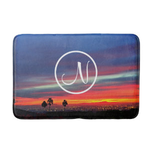Orange blue sunset photo custom monogram stylish bath mat
