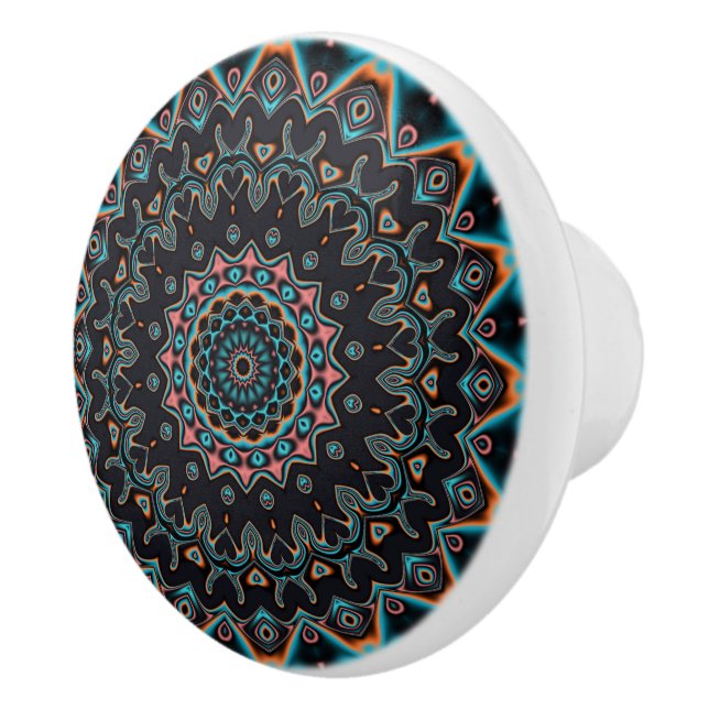 Orange Blue Teal Black Mandala Ceramic Knob (Right)