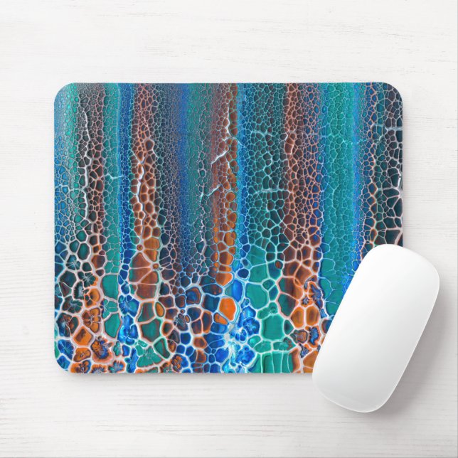 Orange Blue Teal Stained Glass Abstraction Mouse Pad (With Mouse)