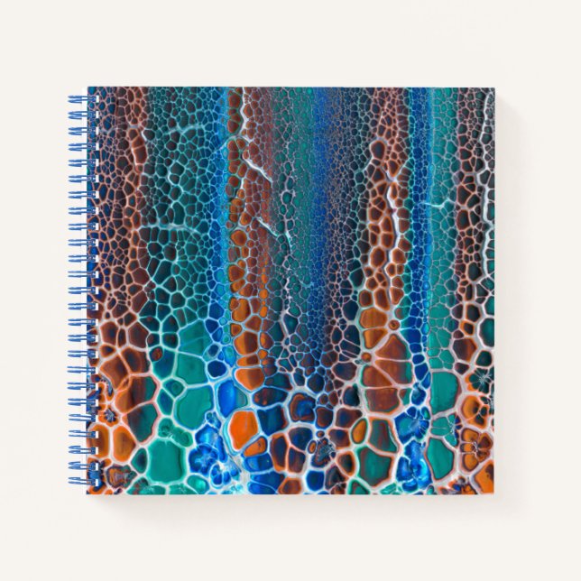 Orange Blue Teal Stained Glass Abstraction Notebook (Front)