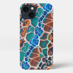 Orange Blue Teal Stained Glass Abstraction Pattern iPhone 13 Case