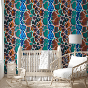 Orange Blue Teal Stained Glass Abstraction Pattern Wallpaper