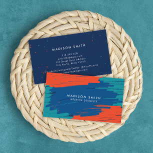 Orange Blue Teal Vibrant Modern Bold Strokes Business Card