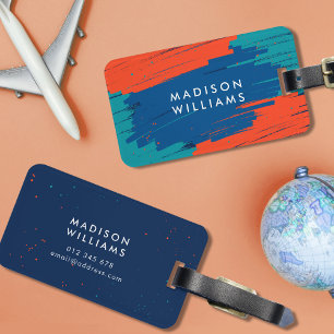 Orange Blue Teal Vibrant Modern Bold Strokes Luggage Tag