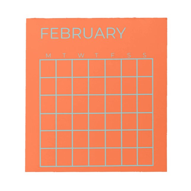 Orange Blue Tosca February Undated Calendar Notepad (Front)