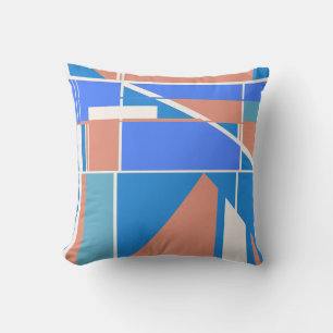 Orange Blue Turquoise on Off-White Modern Abstract Cushion