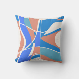 Orange Blue Turquoise White Swirling Art Abstract Cushion