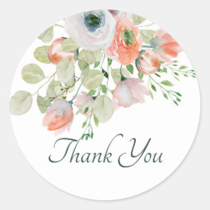Orange blue watercolor floral thank you classic r round sticker