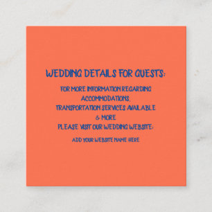 Orange Blue Wedding Details For Guests Colourful Enclosure Card