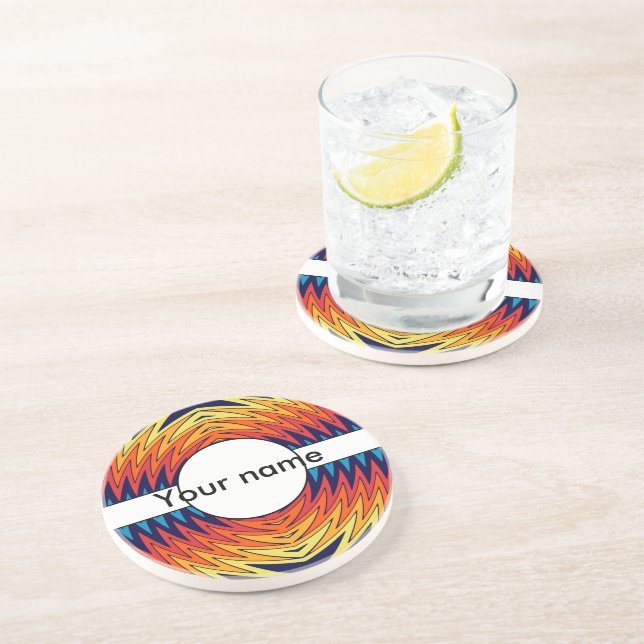 Orange blue windmill abstract design coaster (Side)
