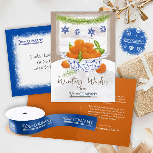 Orange, Blue Winter Christmas Oranges Company Logo Card
