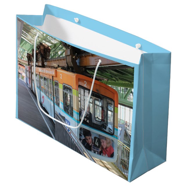Orange Blue Wuppertal Floating Train Large Gift Bag (Front Angled)