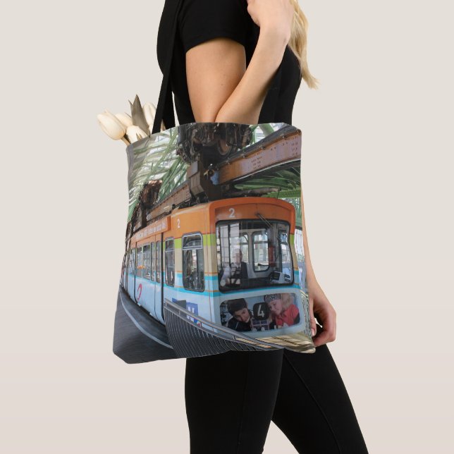 Orange Blue Wuppertal Floating Train Tote Bag (Close Up)
