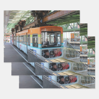 Orange Blue Wuppertal Floating Train Wrapping Paper Sheet