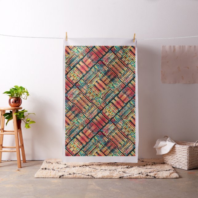 Orange Blue Yellow Abstract Geometric Pattern Fabric (In Situ)