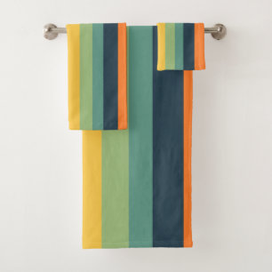 Orange, blue, yellow and green stripes bath towel set