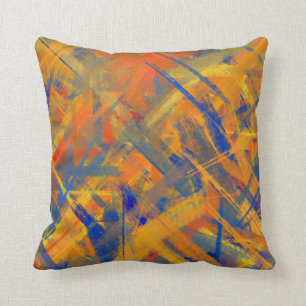 Orange Blue Yellow Fine Art Painted Style Cushion